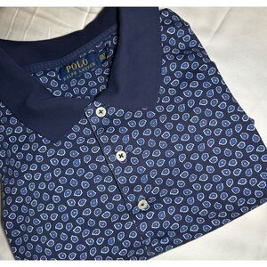 Ralph Lauren Blue Paisley Mens 2XT/2TGL short sleeve polo shirt